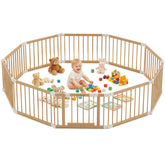 TouHeart Wooden Playpen for Baby & Toddlers, Foldable Large Baby Gate Play Yards, 10 Panels, 102.9"x68.6"x24"