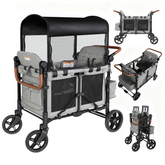 Touheart Wagon Stroller for 4 Kids with Adjustable Canopy, 5-Point Harnesses, Removable Seats, Gray