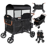 Touheart Wagon Stroller 4 Passenger with Adjustable Canopy, 5-Point Harnesses, Removable Seats, Black