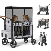 TouHeart 3-In-1 Wagon Stroller for 2 Kids, Foldable Stroller Wagon with Canopy, 5-Point Harness, Removable Reversible Seat, Grey(2026 Upgraded)