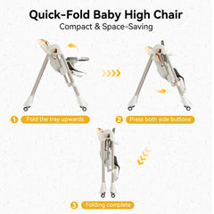 TouHeart 6-in-1 Baby High Chair and Baby Swing Combo, Convertible Highchair for Infants Toddlers, with 6 Heights, 4 Recline, Foldable with Wheels,Beige