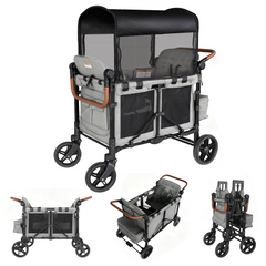 TouHeart Wagon Stroller for 4 Kids with Canopy, Removable Seats, 5-Point Harness, Gray