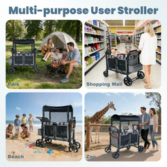Touheart Wagon Stroller for 4 Kids with Adjustable Canopy, 5-Point Harnesses, Removable Seats, Gray