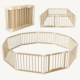 TouHeart Foldable Wooden Playpen, Baby Play Yard for Baby to Toddler, Adjustable Shape&Size, 8 Panel