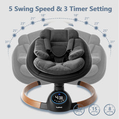 TouHeart Electric Baby Swing, Infant Rocker with Bluetooth & Remote,5 Speeds,10 Lullabies,3 Timing, Black