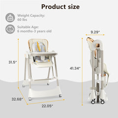 TouHeart 6-in-1 Baby High Chair and Baby Swing Combo, Convertible Highchair for Infants Toddlers, with 6 Heights, 4 Recline, Foldable with Wheels,Beige