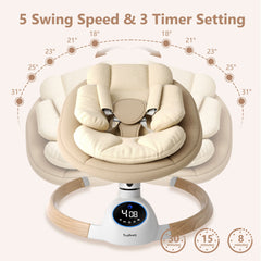 TouHeart Baby Swing, Electric Infant Rocker with Bluetooth & Remote, 5 Speeds, 10 Lullabies, Khaki