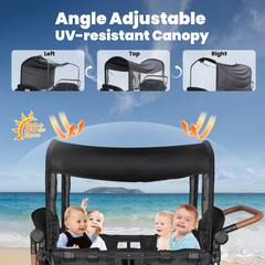 Touheart Wagon Stroller 4 Passenger with Adjustable Canopy, 5-Point Harnesses, Removable Seats, Black