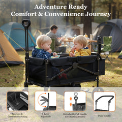 TouHeart 2 Seater Wagon Stroller with Canopy, Folding Stroller Wagon for Kids, 220 lbs Capacity,Black