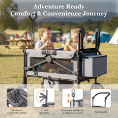 TouHeart 2 Seater Wagon Stroller with Canopy, Folding Stroller Wagon for Kids, 220 lbs Capacity,Gray