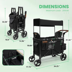 TouHeart Wagon Stroller for 2 Toddlers, Collapsible Stroller Wagon with Canopy, Removable Seat