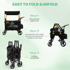 TouHeart Wagon Stroller for 2 Toddlers, Collapsible Stroller Wagon with Canopy, Removable Seat