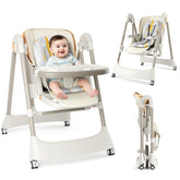 TouHeart 6-in-1 Baby High Chair and Baby Swing Combo, Convertible Highchair for Infants Toddlers, with 6 Heights, 4 Recline, Foldable with Wheels,Beige