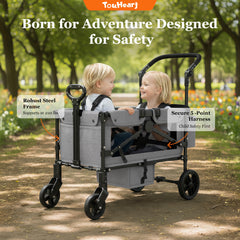 TouHeart 2 Seater Wagon Stroller with Canopy, Folding Stroller Wagon for Kids, 220 lbs Capacity,Gray