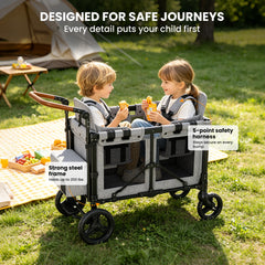TouHeart 3-In-1 Wagon Stroller for 2 Kids, Foldable Stroller Wagon with Canopy, 5-Point Harness, Removable Reversible Seat, Grey(2026 Upgraded)