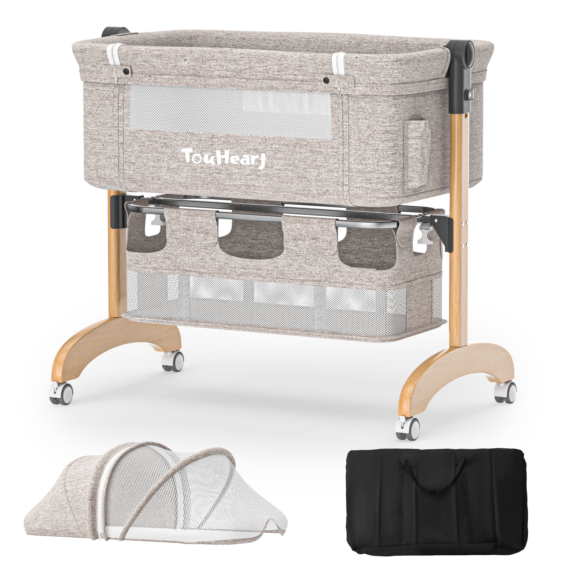 TouHeart 3 in 1 Baby Bedside Bassinet for Babies 0-6 Months, Easying Folding