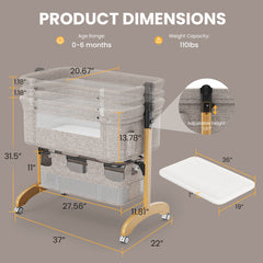 TouHeart 3 in 1 Baby Bedside Bassinet for Babies 0-6 Months, Easying Folding
