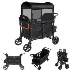 TouHeart Wagon Stroller 4 Passenger with Canopy, Removable Seats, 5-Point Harness, Black
