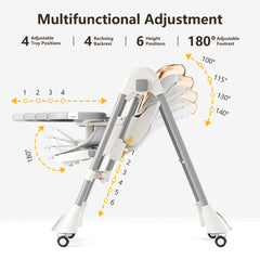 TouHeart Baby High Chair and Swing Combo, 6-in-1 Convertible Highchair for Infants and Toddlers, Gray