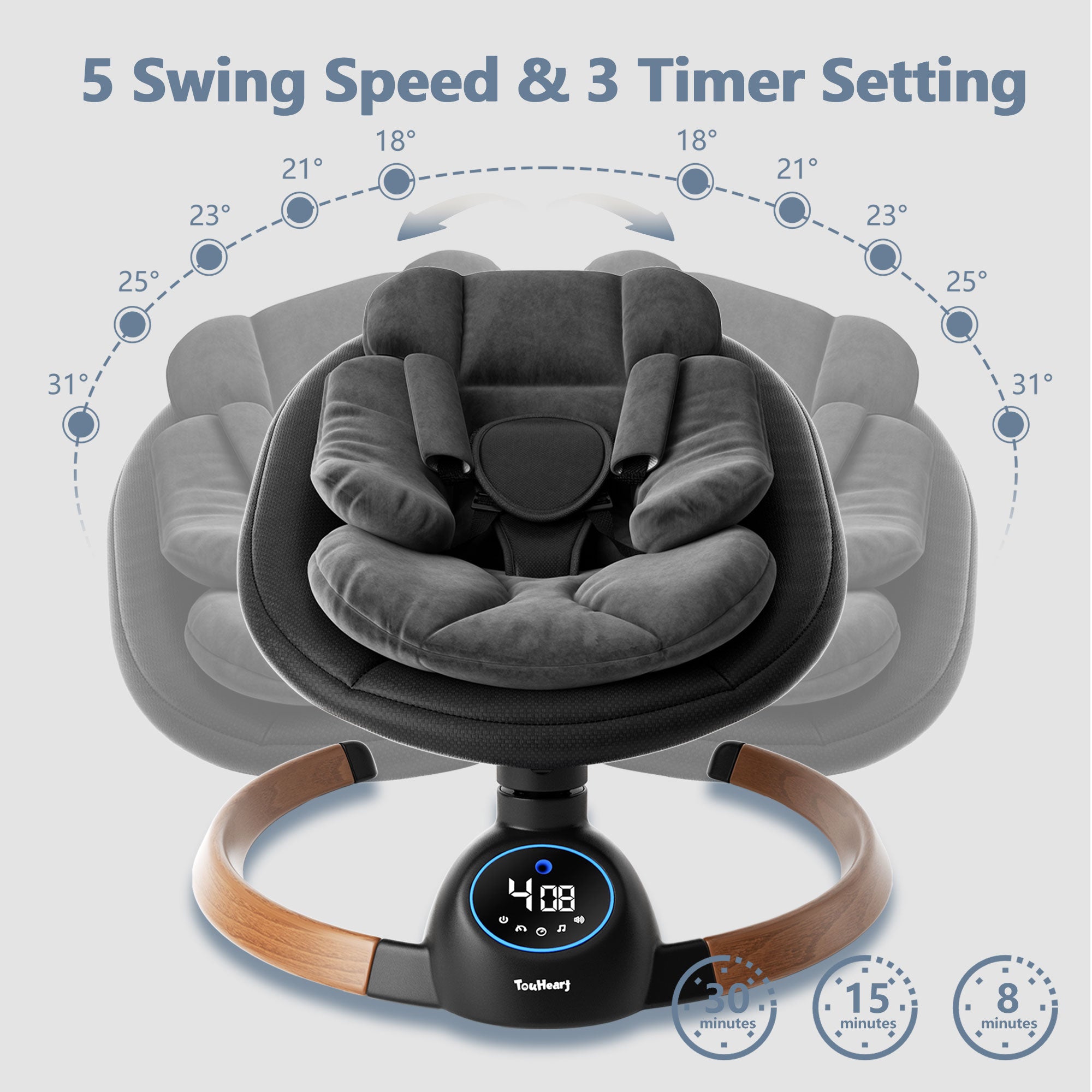 TouHeart Electric Baby Swing for Infants, Bluetooth Remote Control, 5 Sway Speed, 10 Lullabies, Black