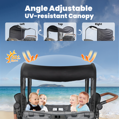 Touheart Wagon Stroller for 4 Kids with Adjustable Canopy, 5-Point Harnesses, Removable Seats, Gray
