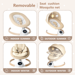 TouHeart Baby Swing, Electric Infant Rocker with Bluetooth & Remote, 5 Speeds, 10 Lullabies, Khaki