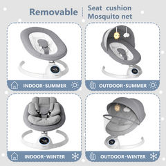 TouHeart Electric Baby Swing, Infant Rocker with Bluetooth & Remote,5 Speeds,10 Lullabies,3 Timing, Gray