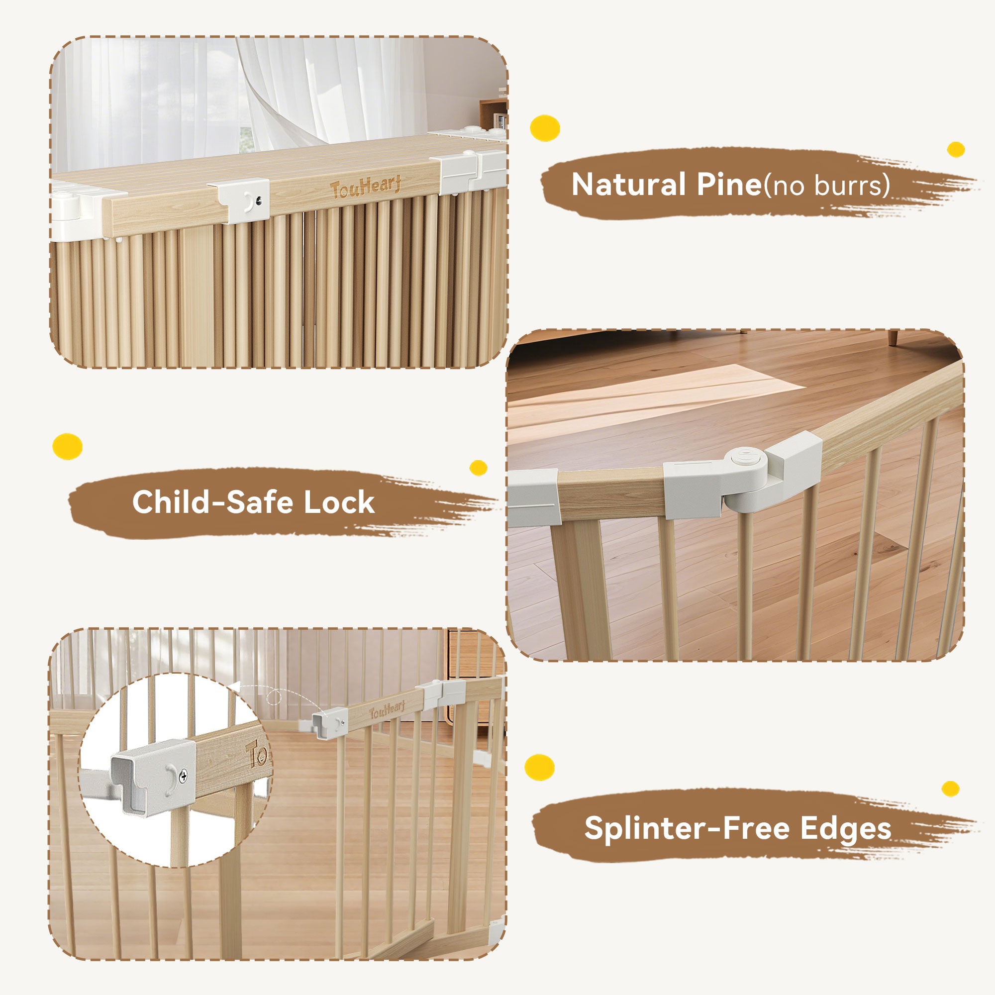 TouHeart Foldable Wooden Playpen, Baby Play Yard for Baby to Toddler, Adjustable Shape&Size, 8 Panel