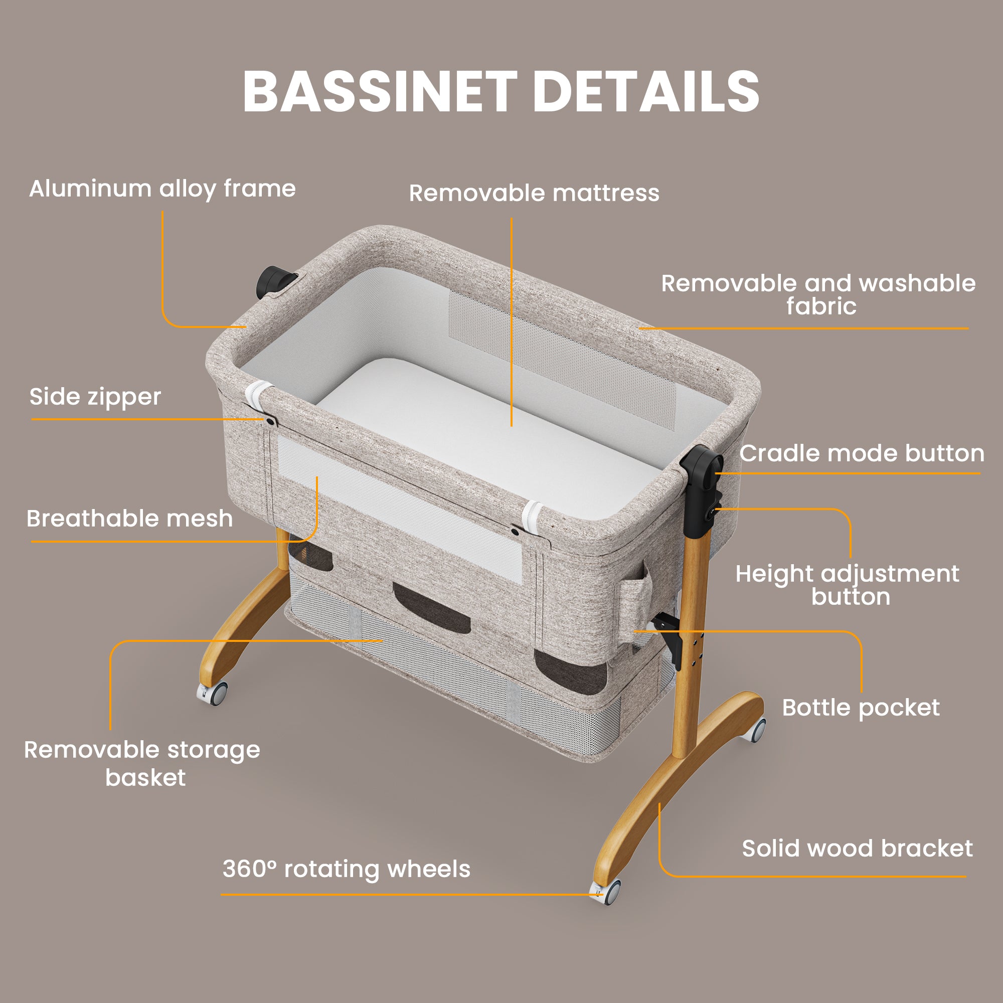 TouHeart 3 in 1 Baby Bedside Bassinet for Babies 0-6 Months, Easying Folding
