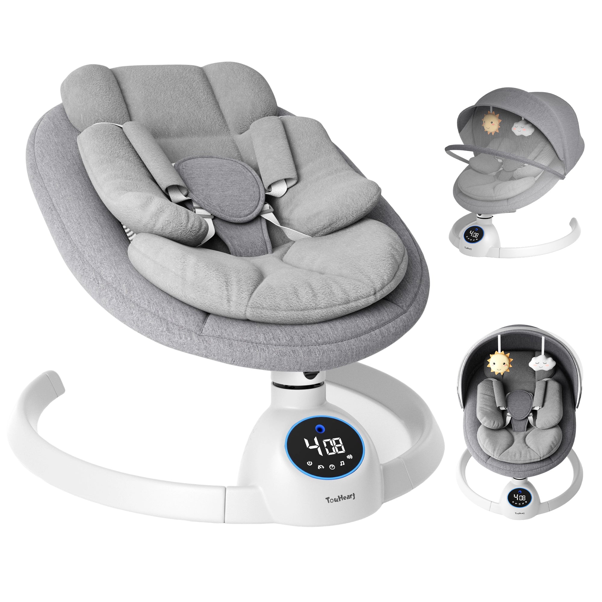 TouHeart Electric Baby Swing for Infants, Bluetooth Remote Control, 5 Sway Speed, 10 Lullabies, Black
