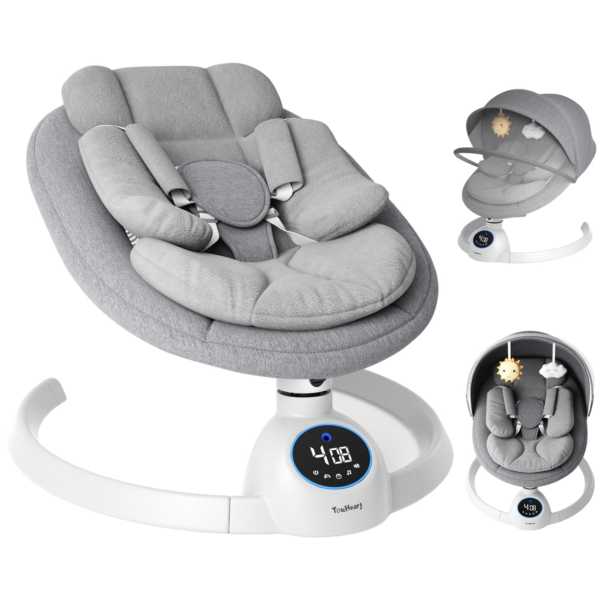 TouHeart Electric Baby Swing for Infants, Bluetooth Remote Control, 5 Sway Speed, 10 Lullabies, Black