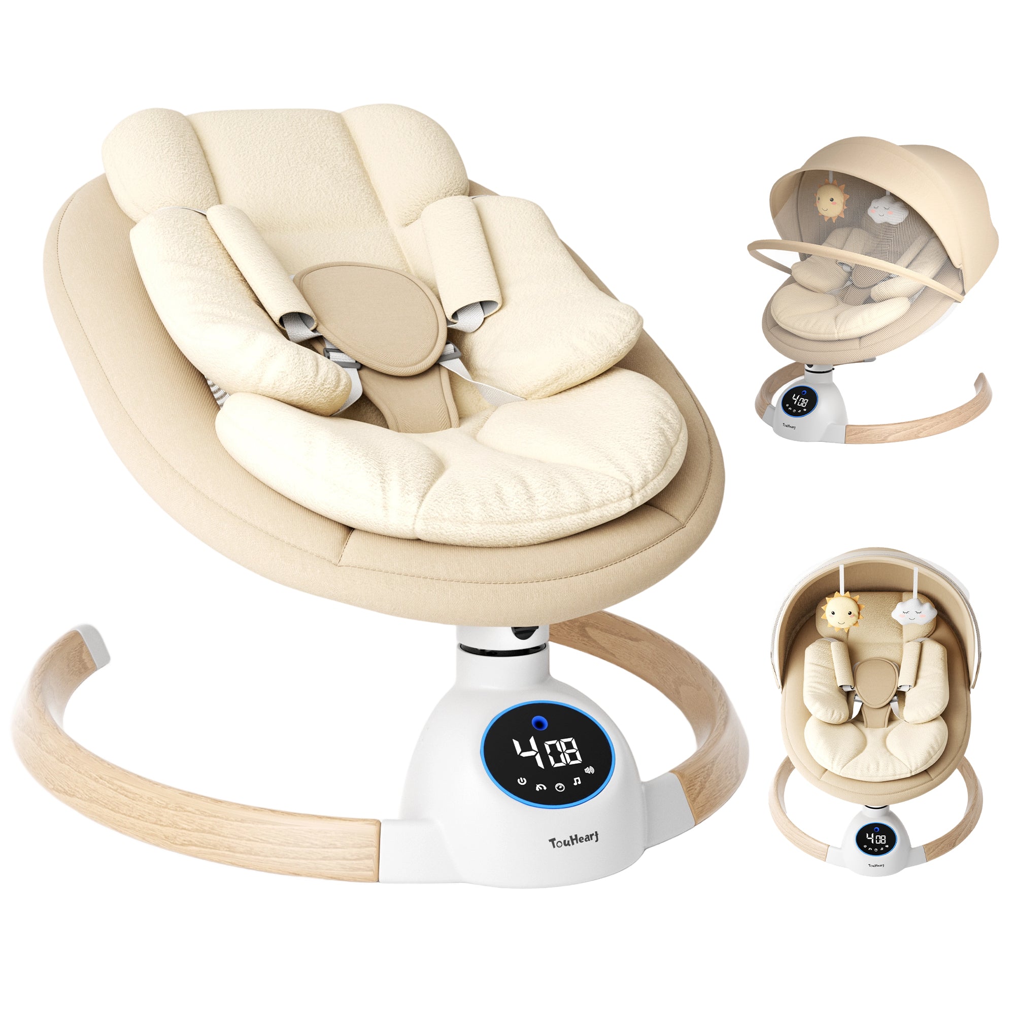 TouHeart Electric Baby Swing for Infants, Bluetooth Remote Control, 5 Sway Speed, 10 Lullabies, Black