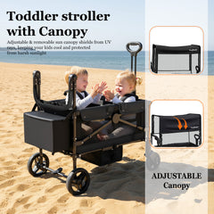 TouHeart 2 Seater Wagon Stroller with Canopy, Folding Stroller Wagon for Kids, 220 lbs Capacity,Black