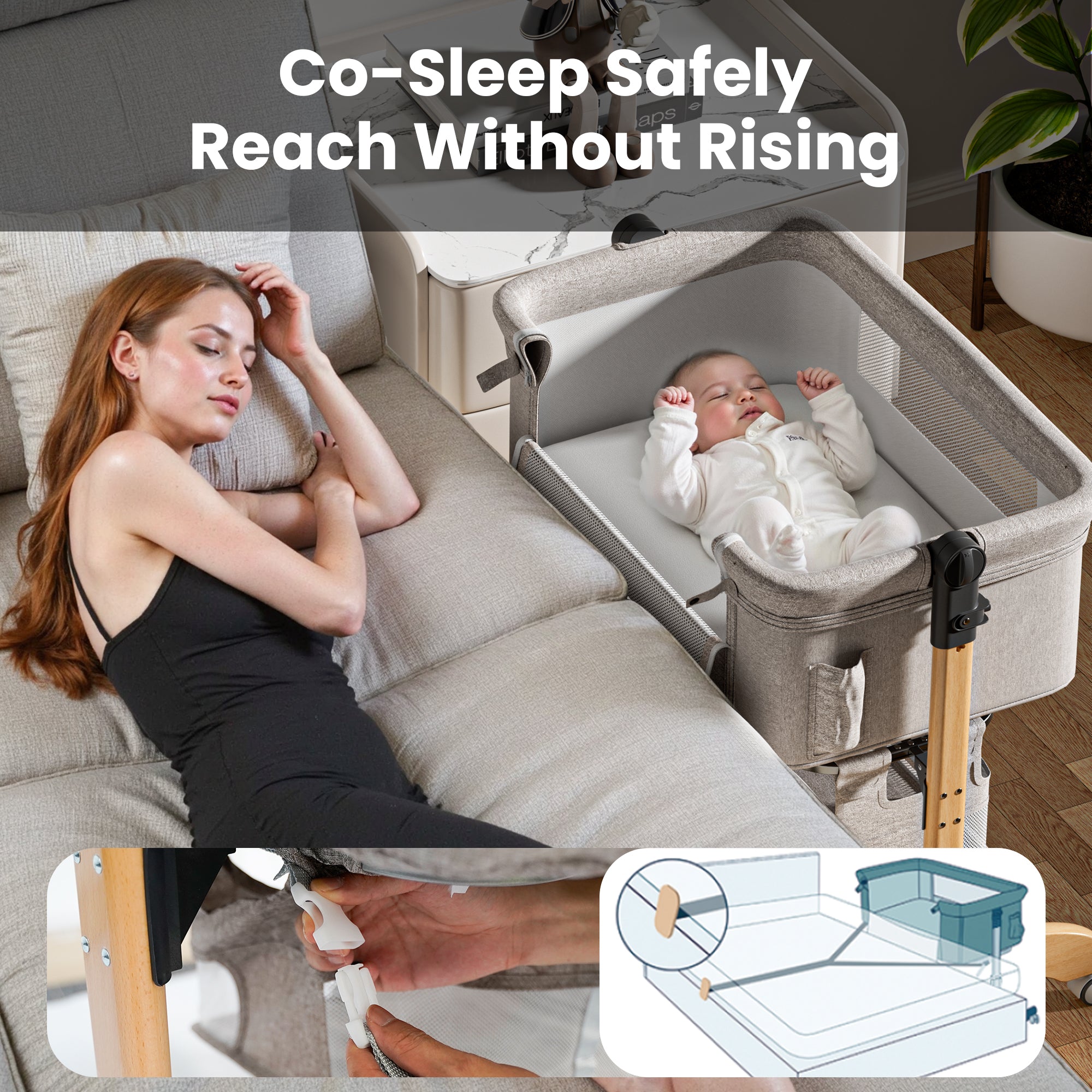 TouHeart 3 in 1 Baby Bedside Bassinet for Babies 0-6 Months, Easying Folding