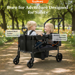 TouHeart 2 Seater Wagon Stroller with Canopy, Folding Stroller Wagon for Kids, 220 lbs Capacity,Black