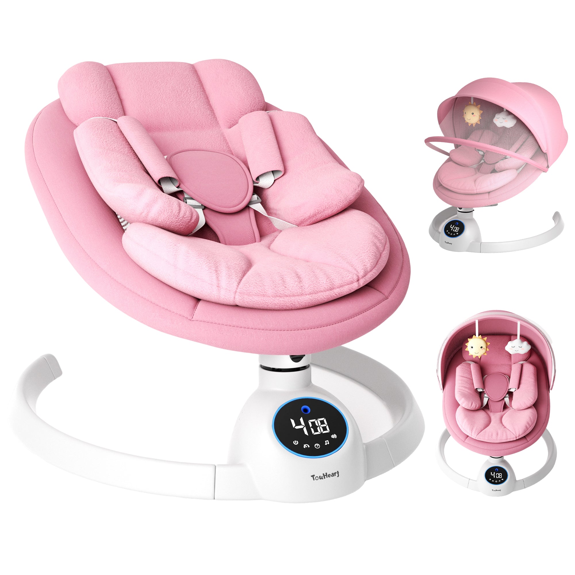 TouHeart Electric Baby Swing for Infants, Bluetooth Remote Control, 5 Sway Speed, 10 Lullabies, Black