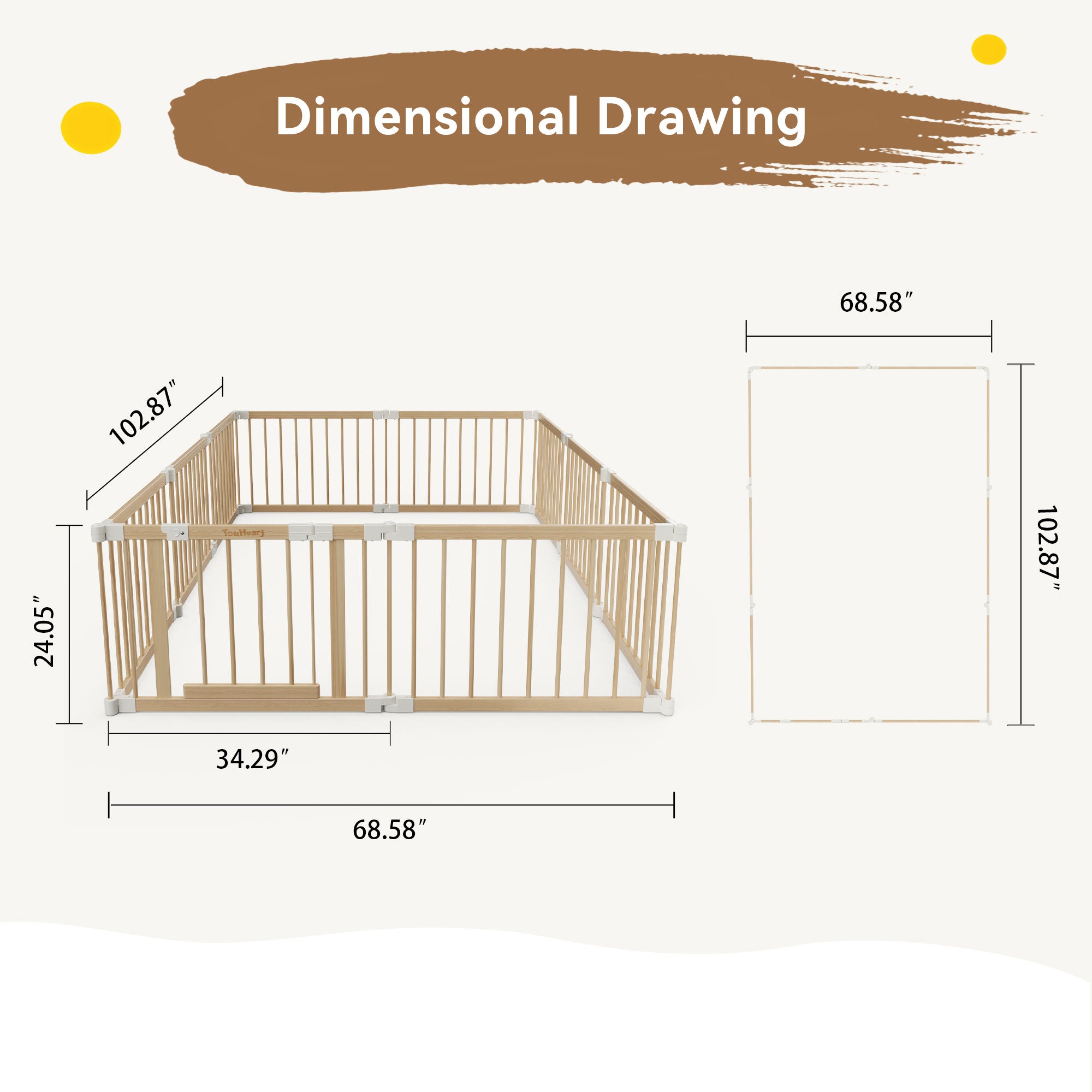 TouHeart Foldable Wooden Playpen, Baby Play Yard for Baby to Toddler, Adjustable Shape&Size, 8 Panel